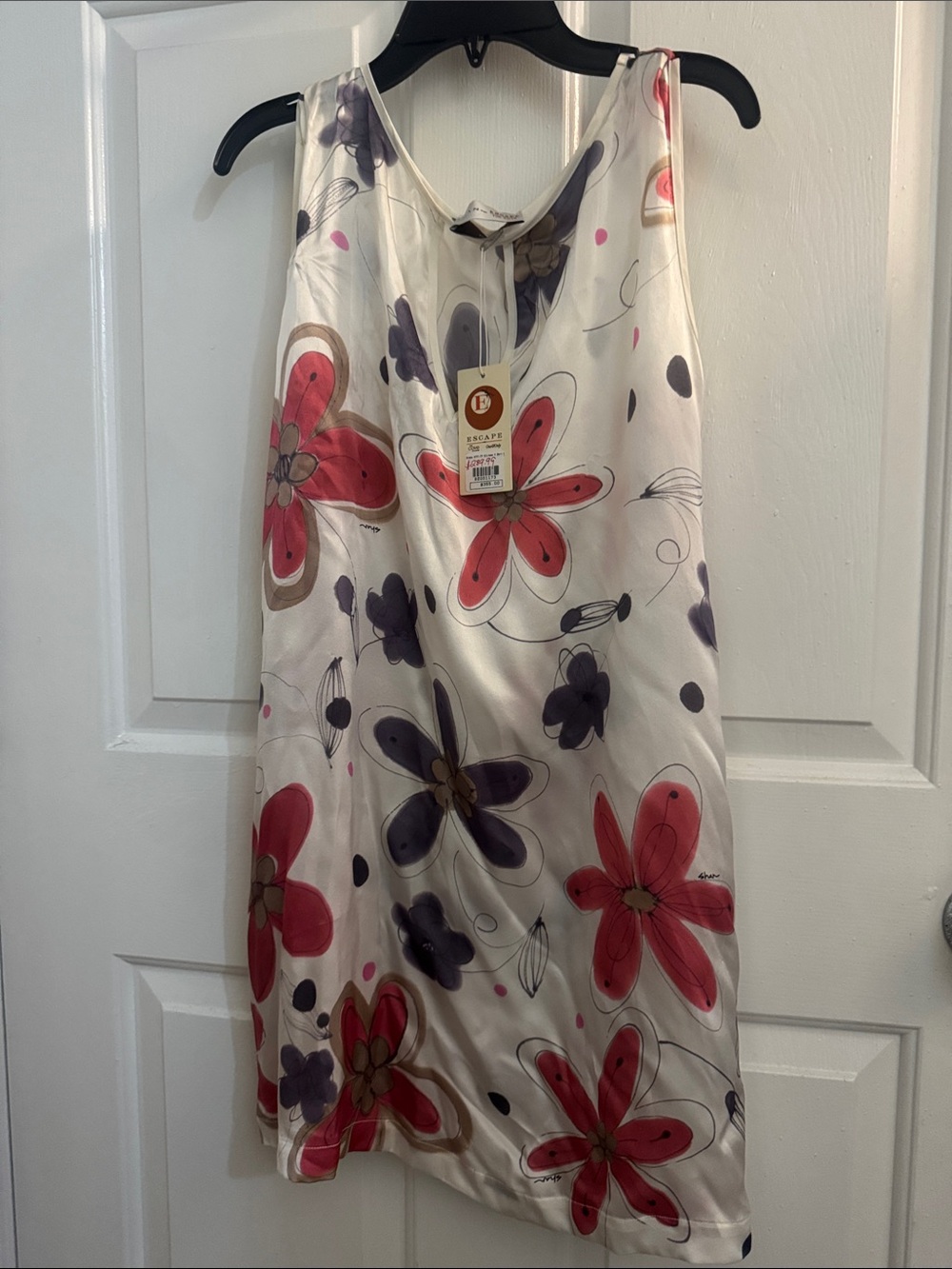 Girls Cream Floral Satin Dress with Pink & Purple Flowers